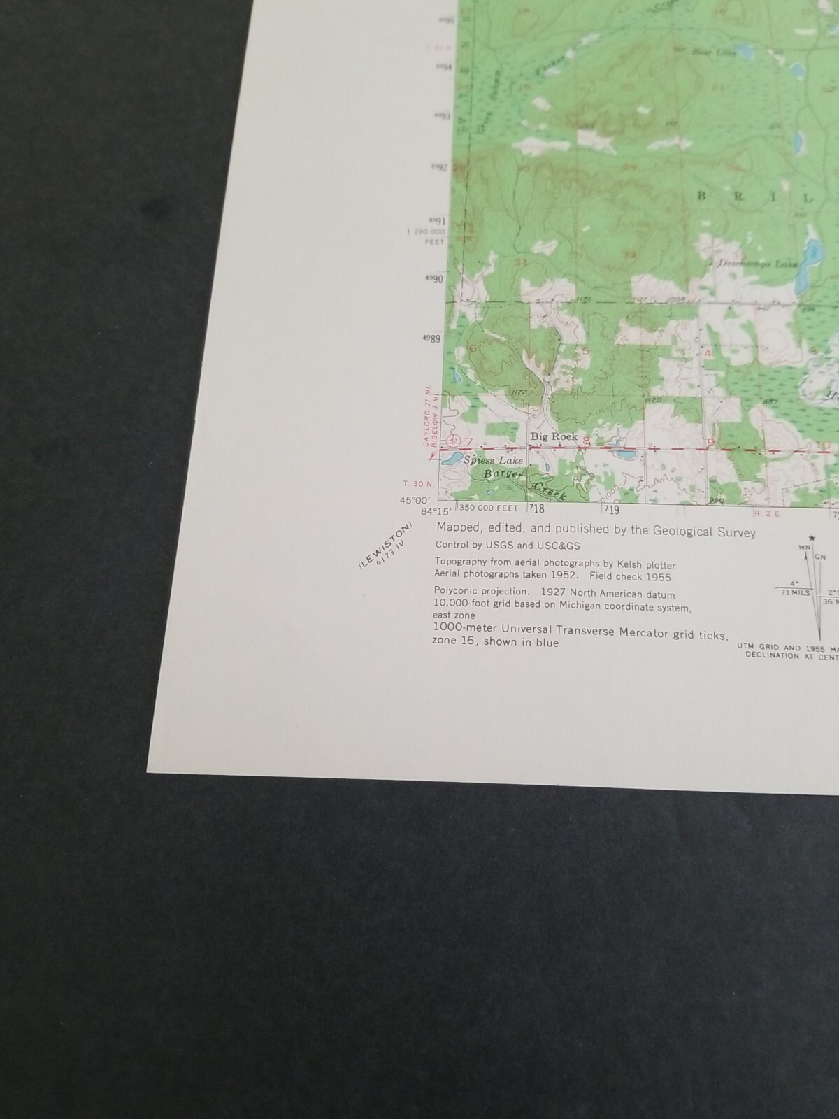 ATLANTA MICHIGAN ORIGINAL 1955 USGS QUADRANGLE 17X21 MAP EXCELLENT CONDITION