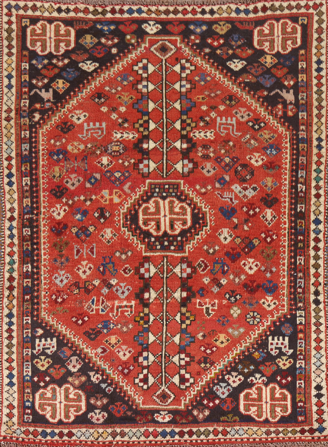 Vintage Tribal Handmade Wool Qashqaii Area Rug 4×5 Traditional Nomadic Carpet