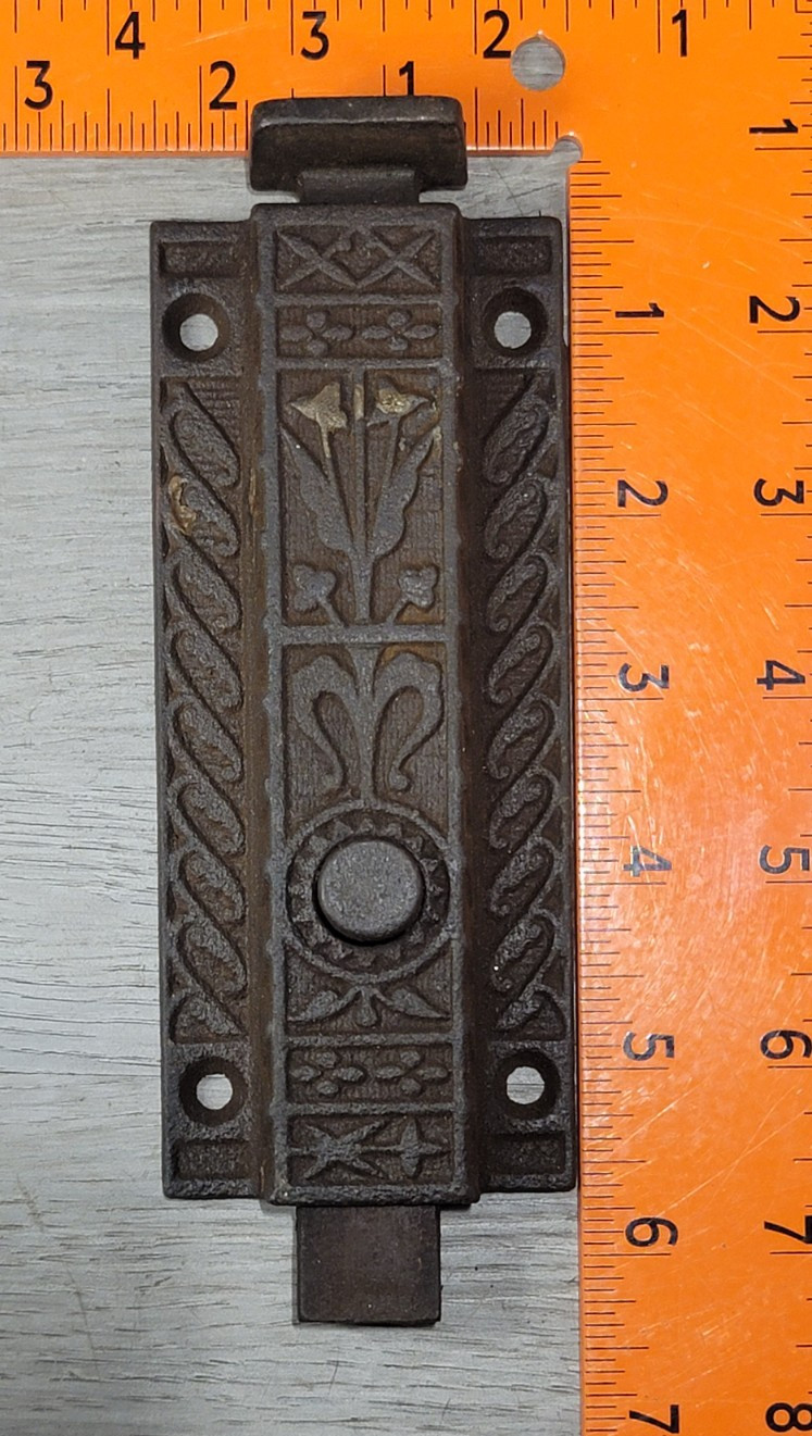 Antique Surface Mount Door Bolt Spring Loaded Ornate