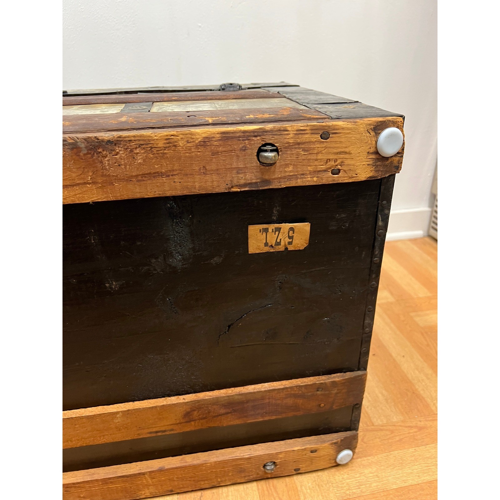 Antique Victorian Camelback Steamer Trunk Wood Metal Storage Chest Vintage Hump