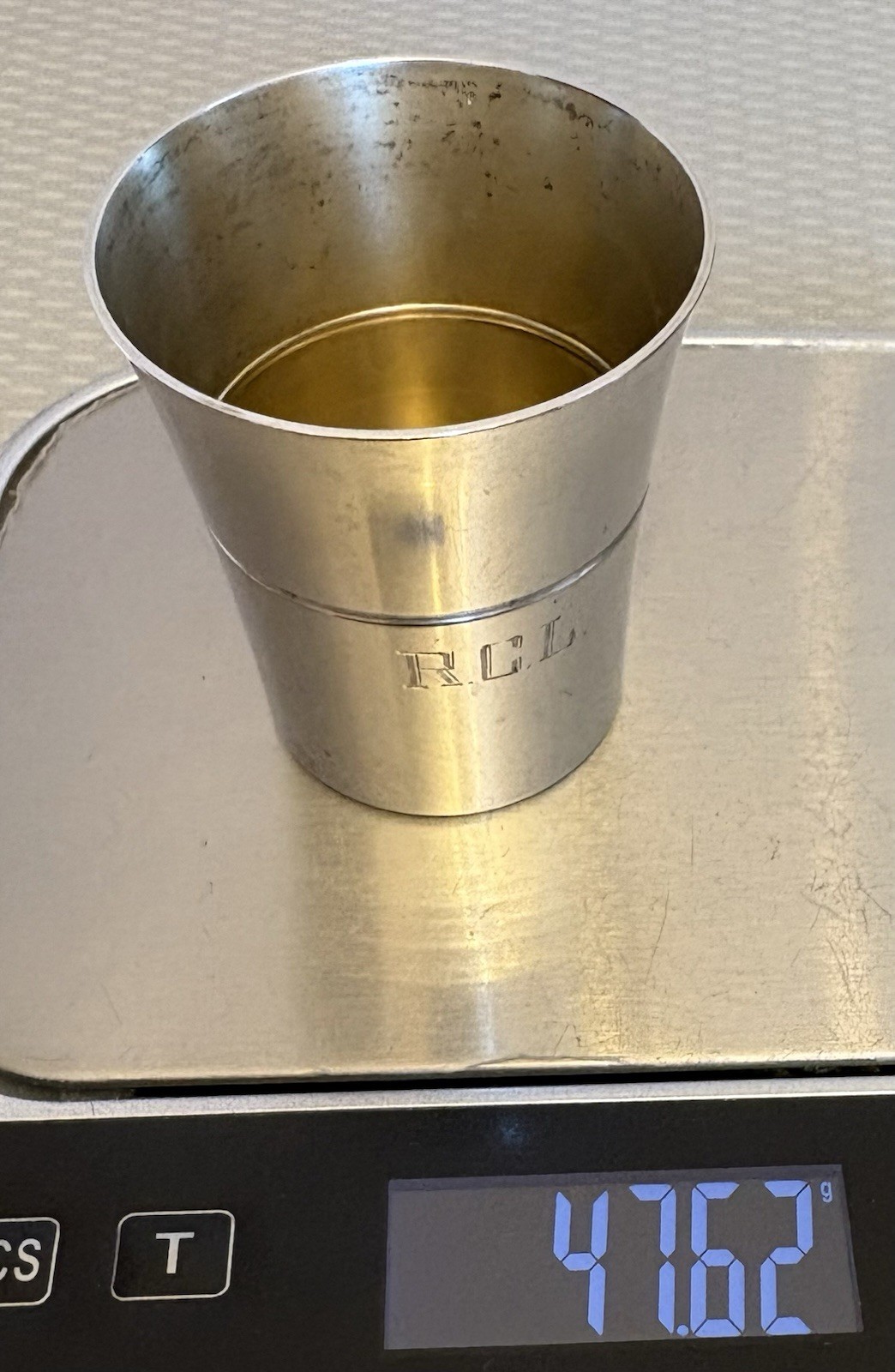 Tiffany and Co Makers Sterling Silver Shot Glass Jigger 2” Cup 23888 mono RCL