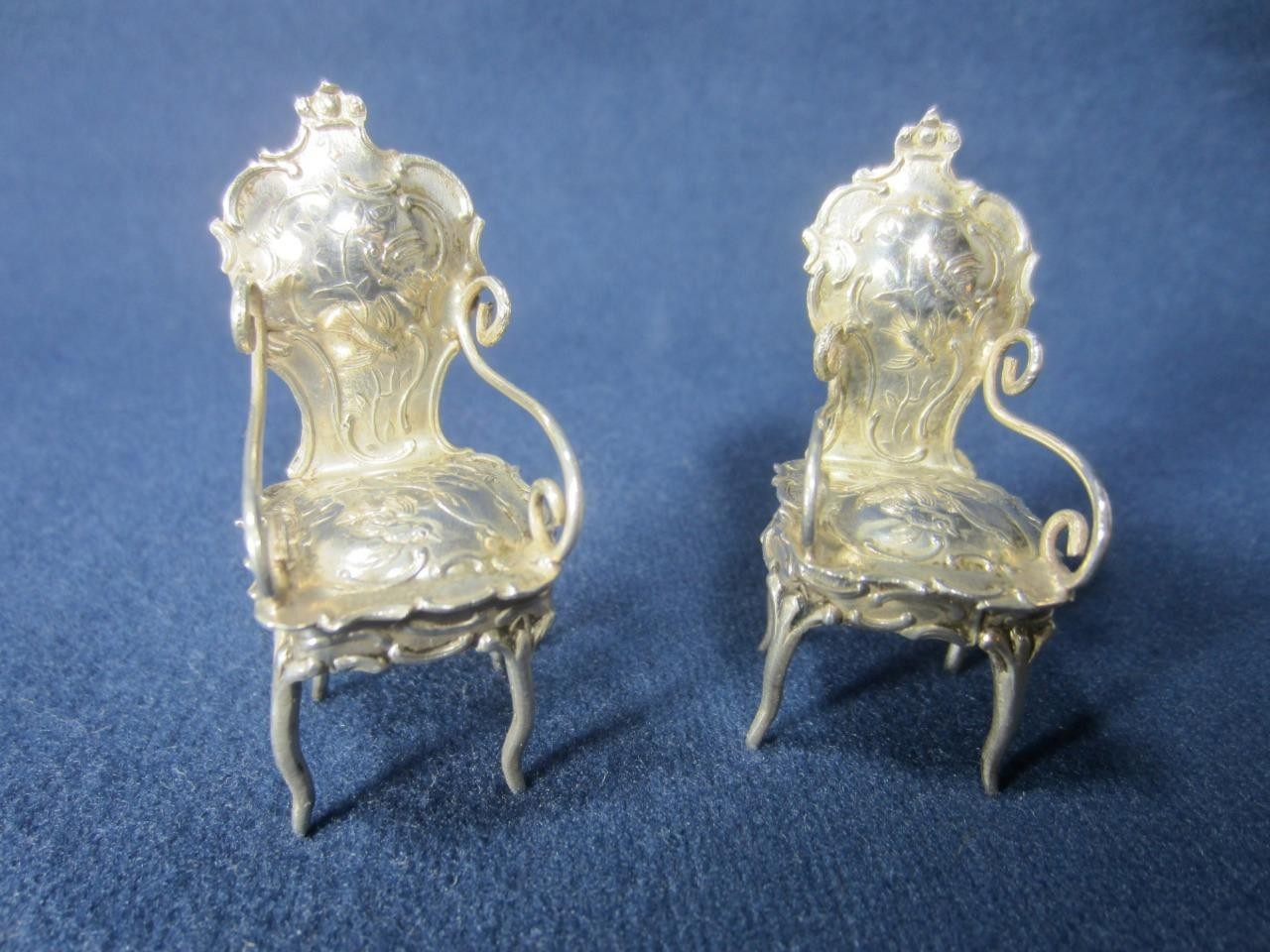 *Chairs Sterling Silver Miniature Dollhouse Size England Antique Pair
