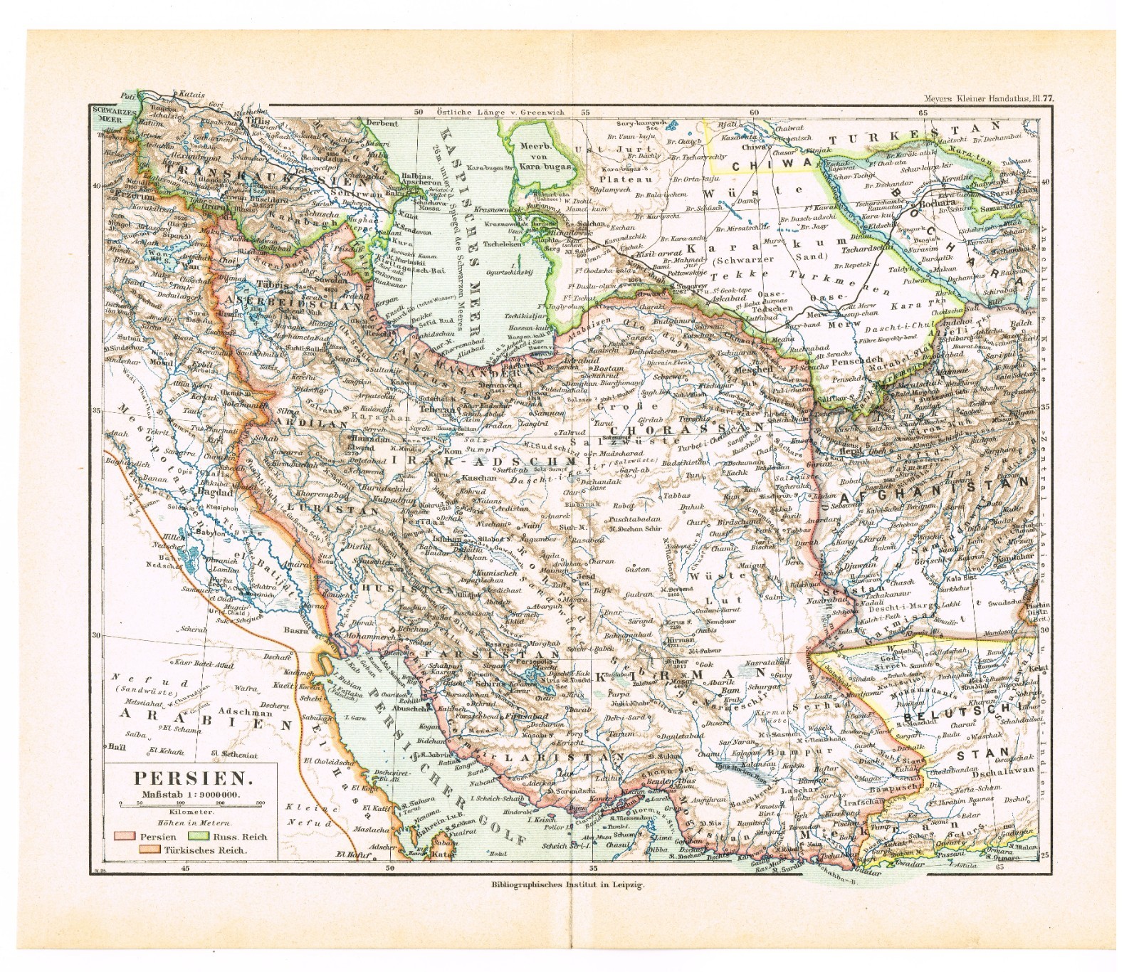 IRAN PERSIA Iraq AFGHANISTAN Original Map 1894 Baghdad Tehran