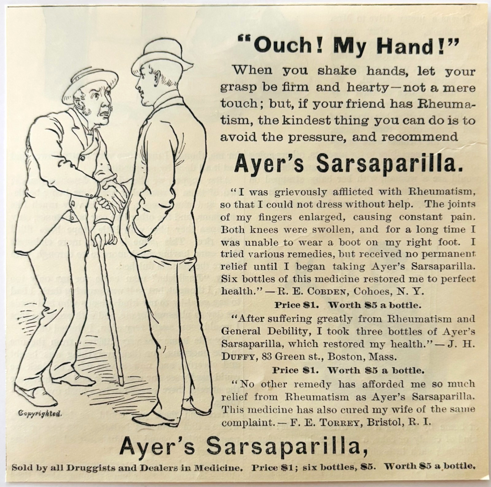 1886 Ayers Sarsaparilla Advertisement Victorian Quack Medicine Rheumatic DWKK27F