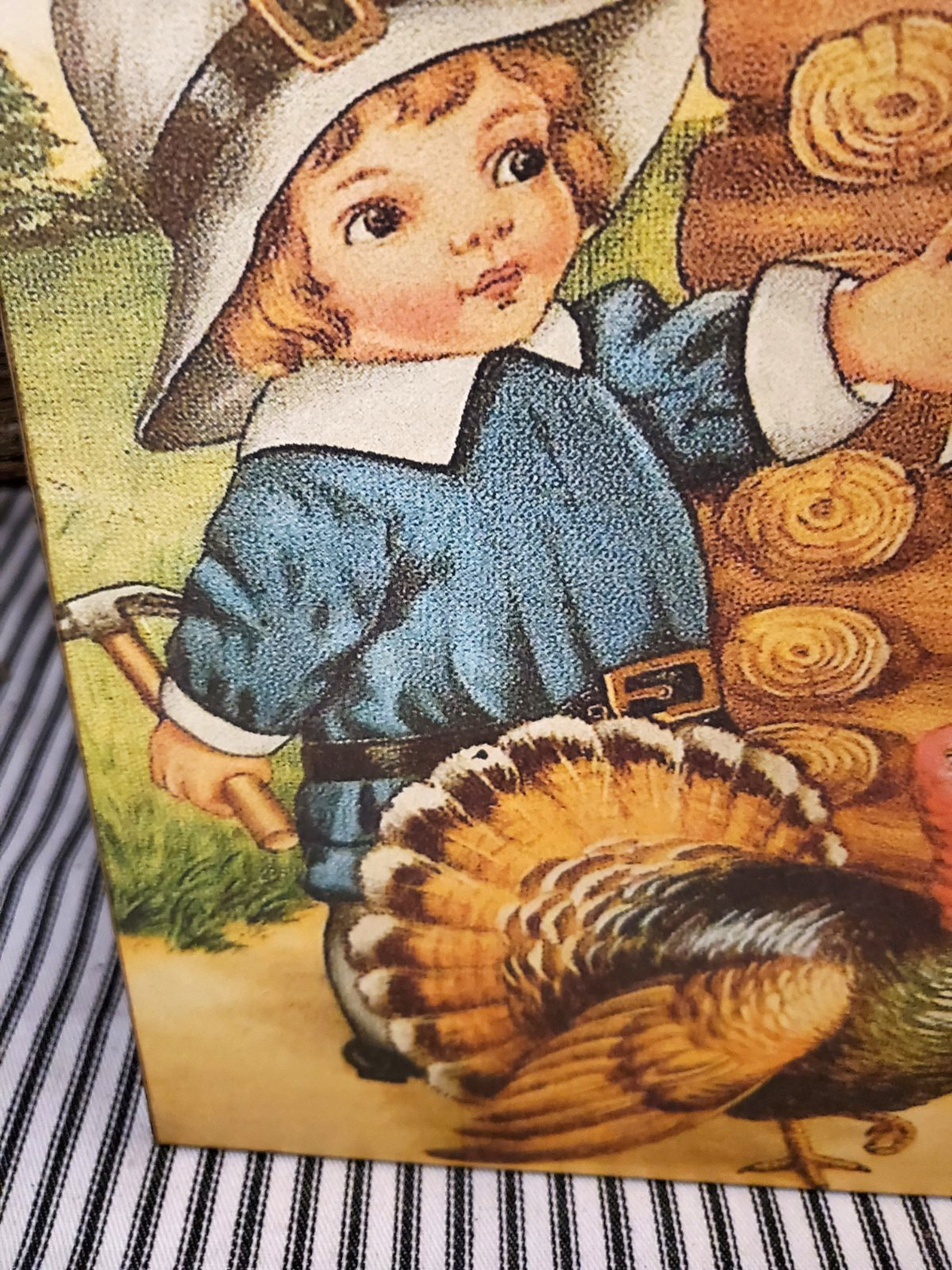 ADORABLE RETRO PRIMITIVE VINTAGE STYLE FALL THANKSGIVING BOY PILGRIM TURKEY SIGN