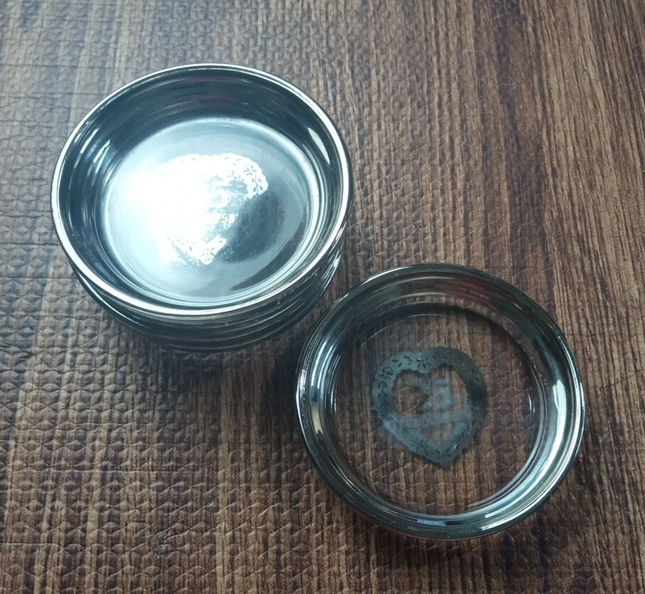 SILVER RIM CLEAR GLASS 25TH ANNIVERSARY COASTERS Set Of 5