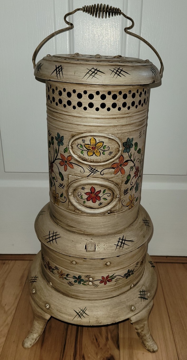 Vtg Montgomery Ward PAINTED Windsor Kerosene Portable Parlor Heater Stove floral