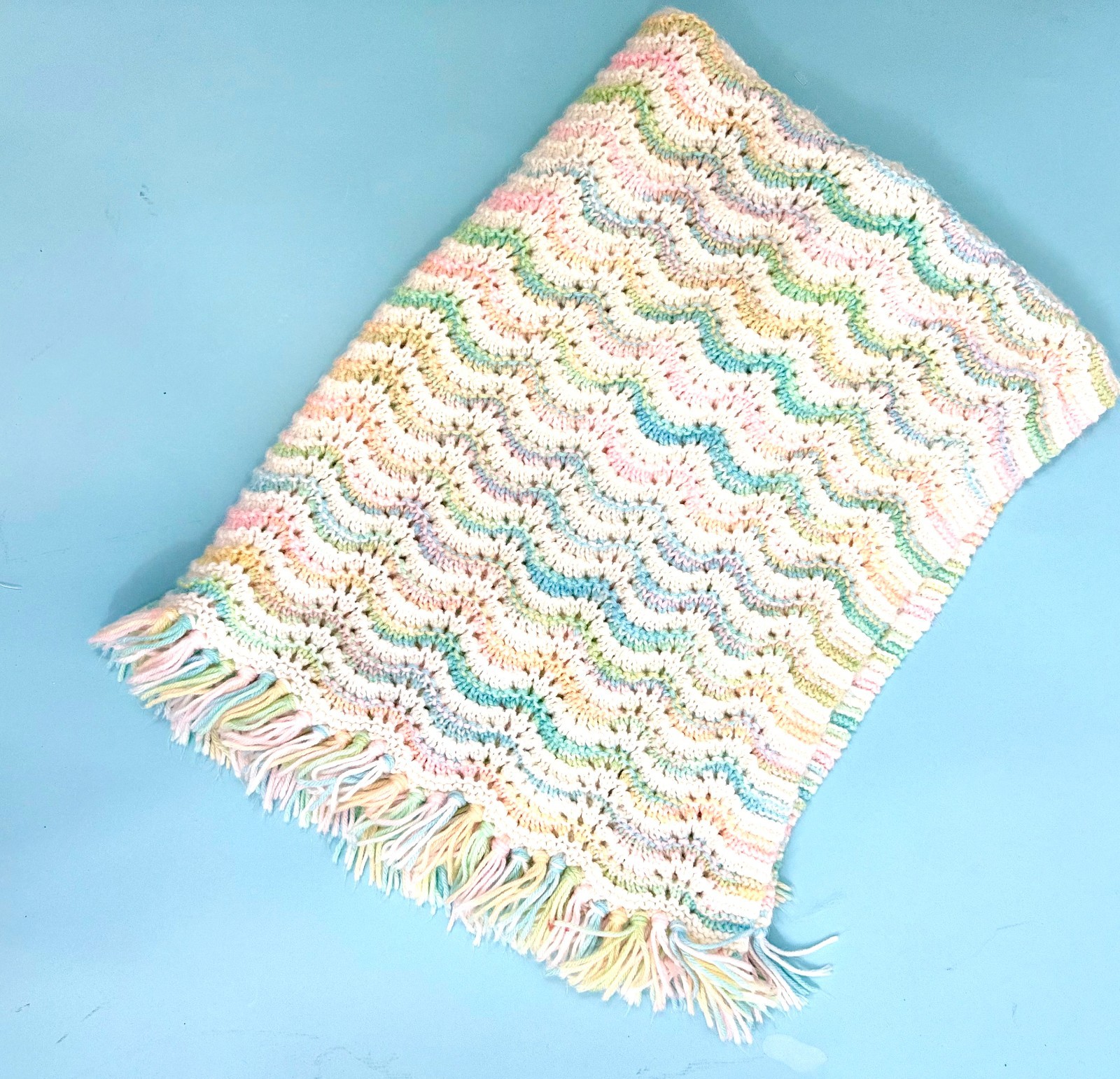 Handmade croched multi color baby blanket