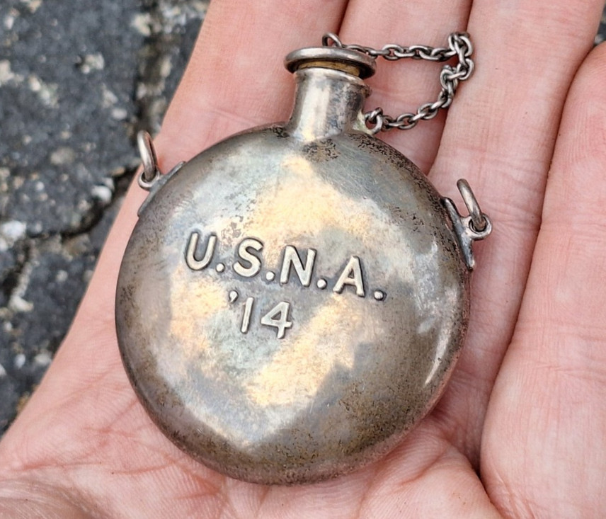 1914 Named Tiffany stirling silver usna navy canteen miniature navy academy WWI
