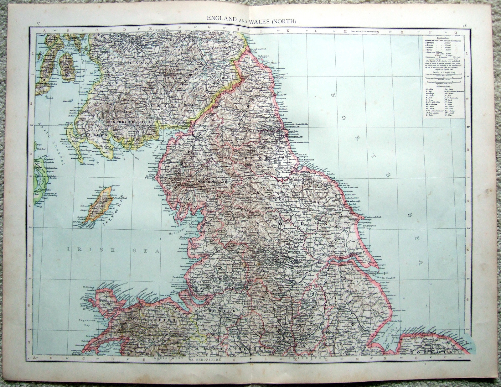 Northern Part of England & Wales – Original 1896 Map by Velhagen & Klasing