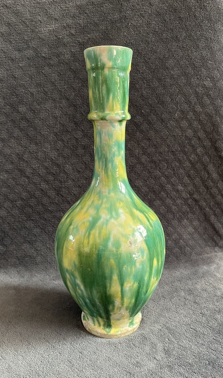 RARE Antique Middle Eastern Drip Splash Glazed Earthenware Bottle Form Vase