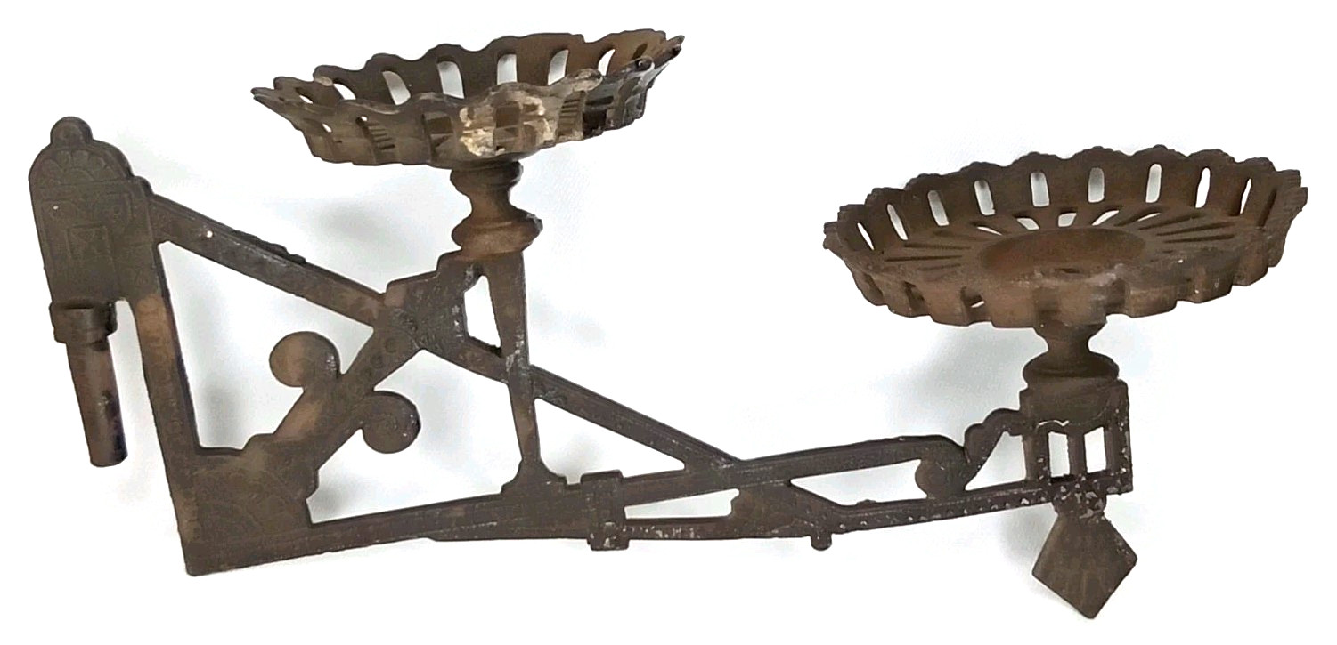 Architectural Salvage Antique Eastlake Style Cast Iron Double Oil Lamp Sconce