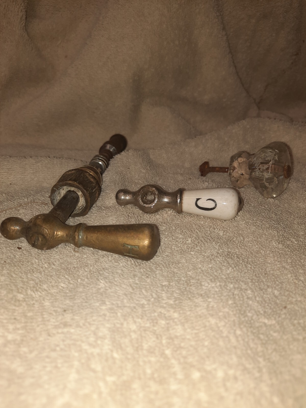 Vintage lot Porcelain brass Handle glass Sink Tub Bathroom Faucet Knob Hot Cold