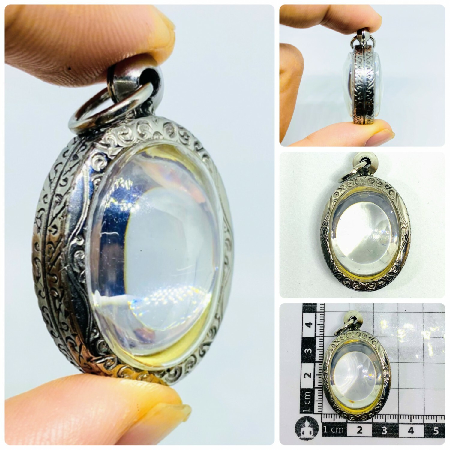 White Oval Naga-eye + Pandents Thai Holy Amulet Gemstone 100% Real Size M