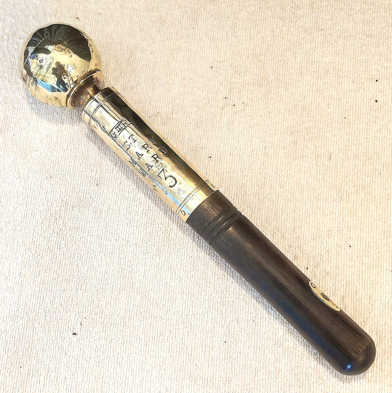 ANTIQUE GEORGIAN BRASS & WOOD CEREMONIAL INSTRUMENT c.1795