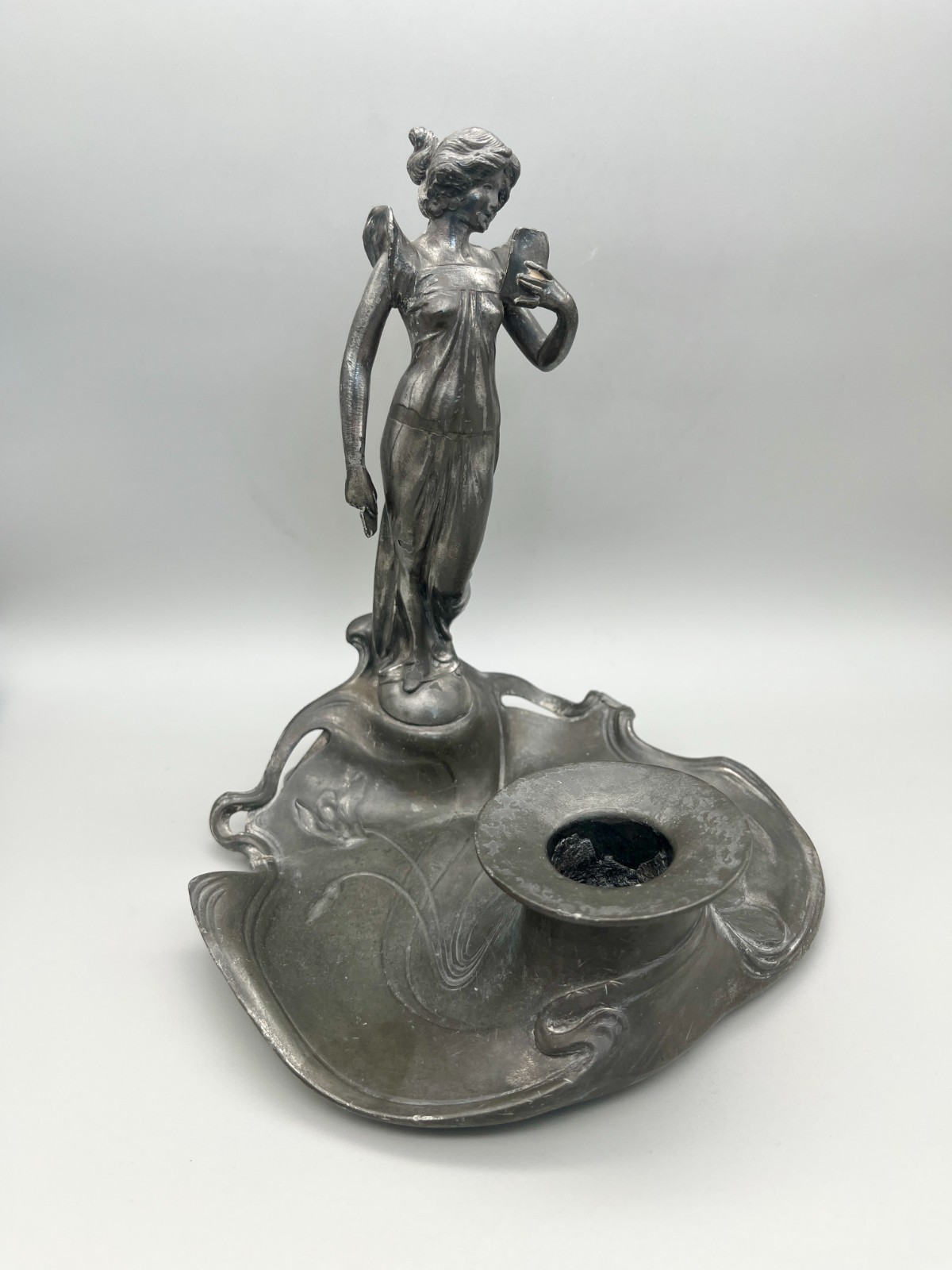 ART NOUVEAU / JUGENDSTIL PEWTER CANDLE HOLDER, W.M.F, GERMANY, c.1903-10