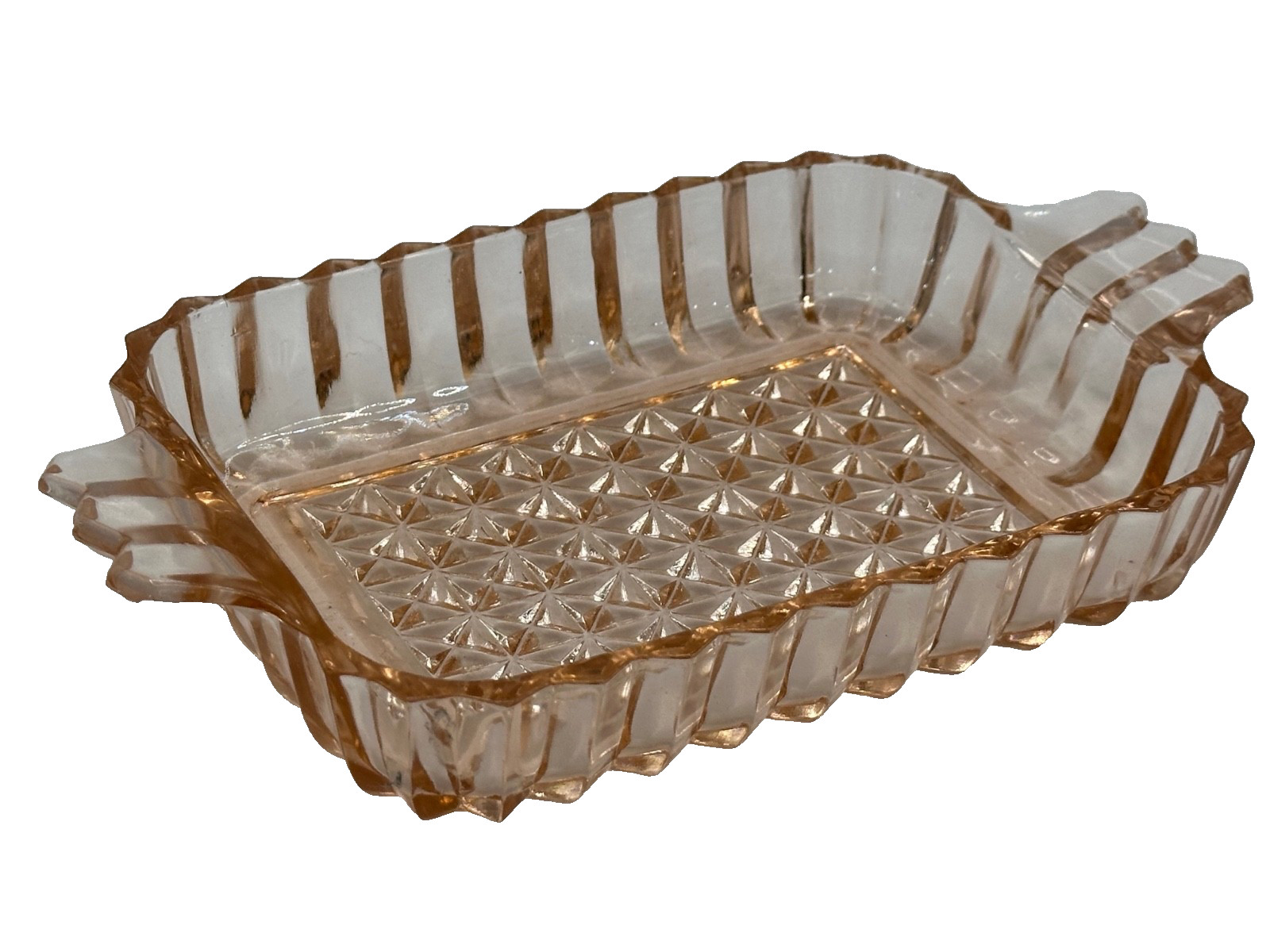 Vintage Depression Era Glass Pink Rectangular Bowl Candy Nuts Jewelry Vanity