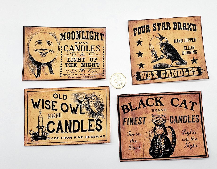 4-Primitive-Farmhouse-Country-Rustic-Candle-Linen Cardstock-Labels-Stickers