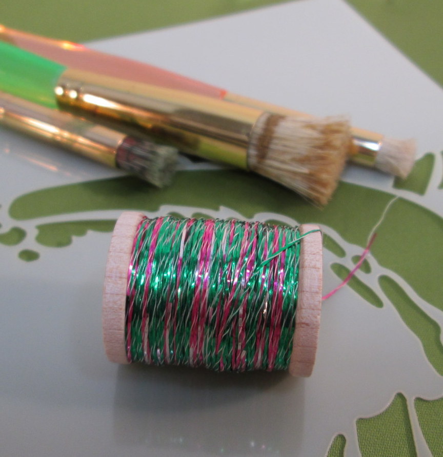 Vintage Emerald Green – Hot Pink – Silver Metallic Tinsel Fly Tying Weave Knit