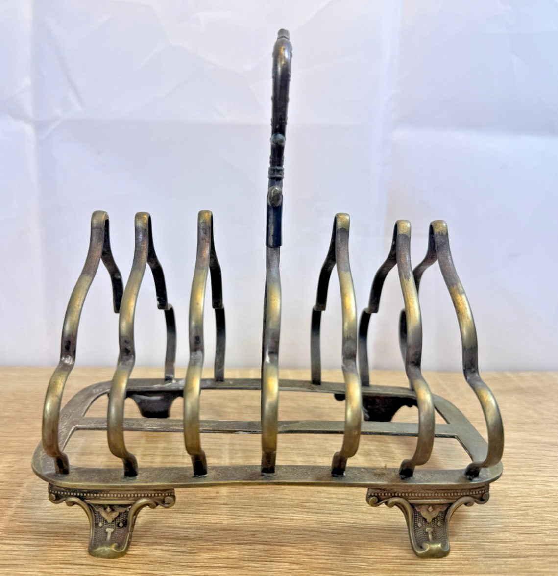 Antique Victorian Silver Plated Toast Rack | 6 Slice | Ornate Heart Handle