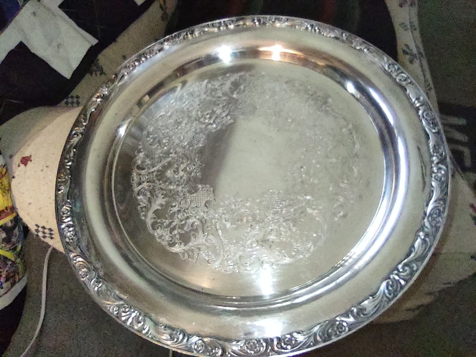 William Rogers #571 Silver Plated Serving 13.5″ tray Platter Ornate Embossed