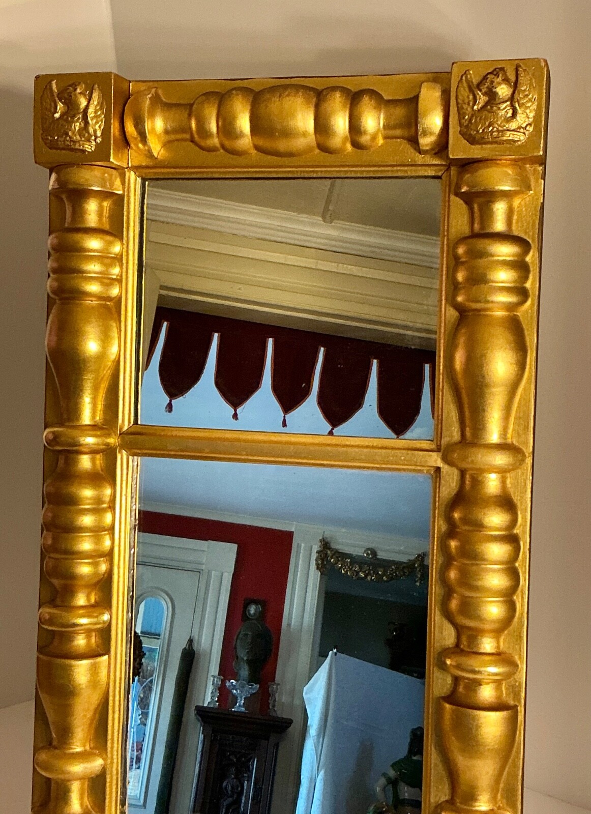 Federal/Empire Split Column Looking Glass Gilt Wood & Gesso Griffins ca1820-1840