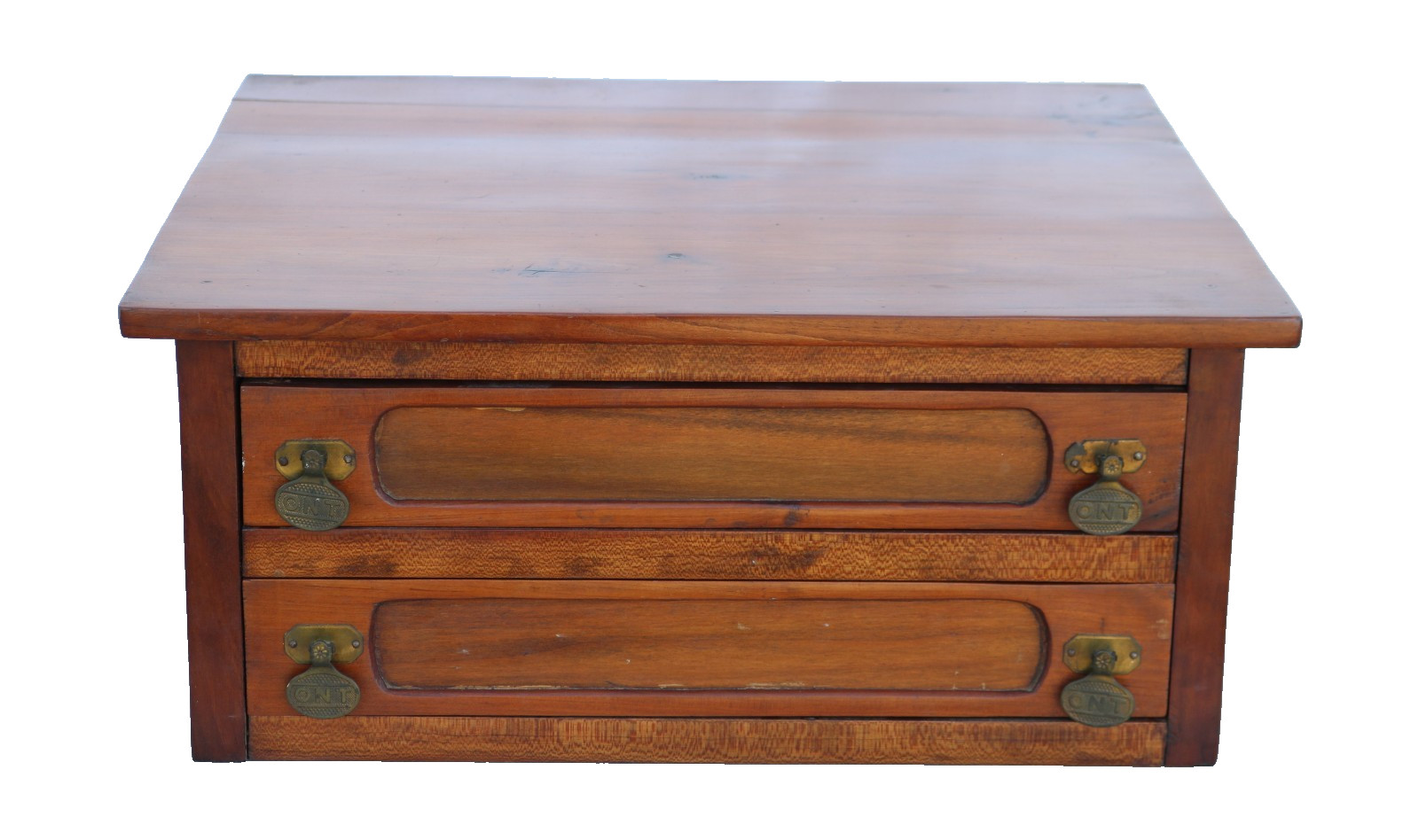 Late 19th Century Clark’s o.n.t. 2 Drawer Walnut Spool Cabinet Brass Stem Pulls