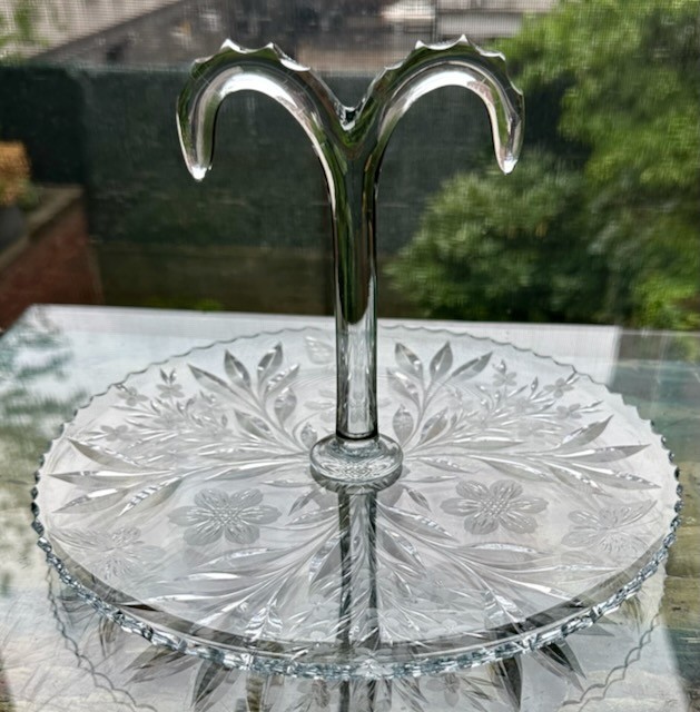 American Brilliant Period ABP Cut Glass Center Handle PAIRPOINT Sandwich Tray