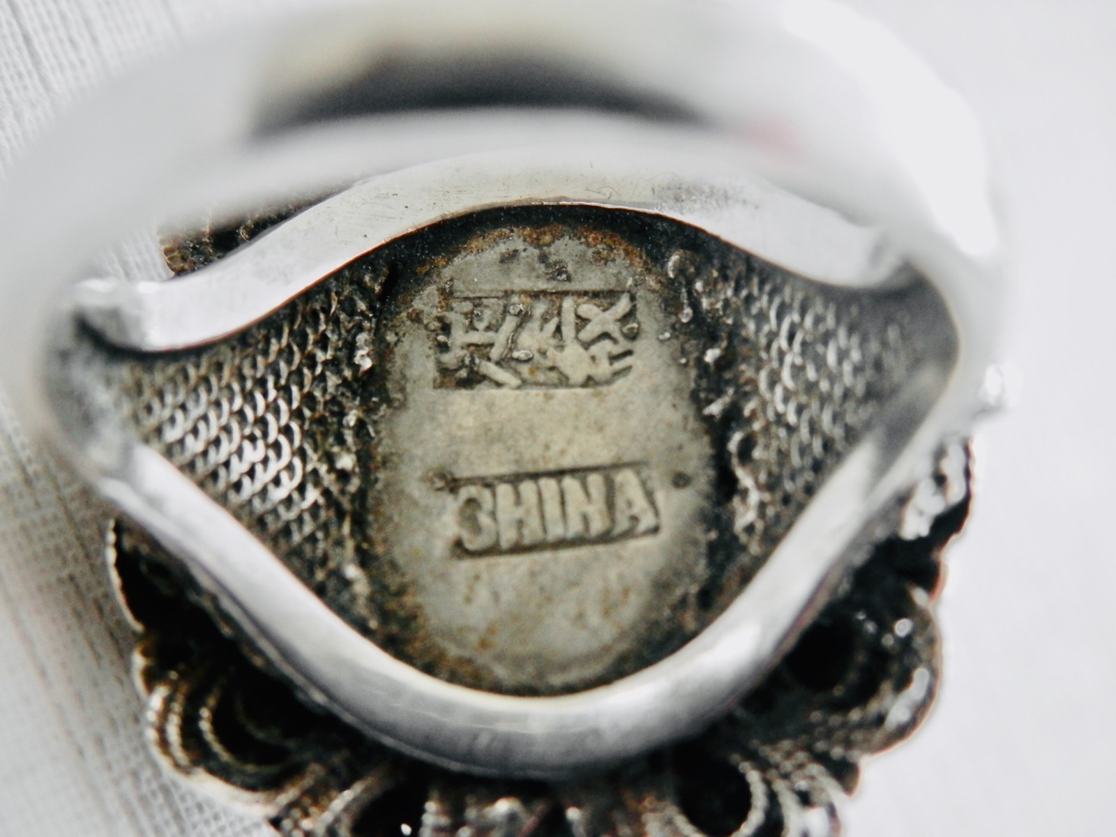 Antique Chinese Export Silver Ring Lapis Stone Silver Filigree Cannetille Size 5