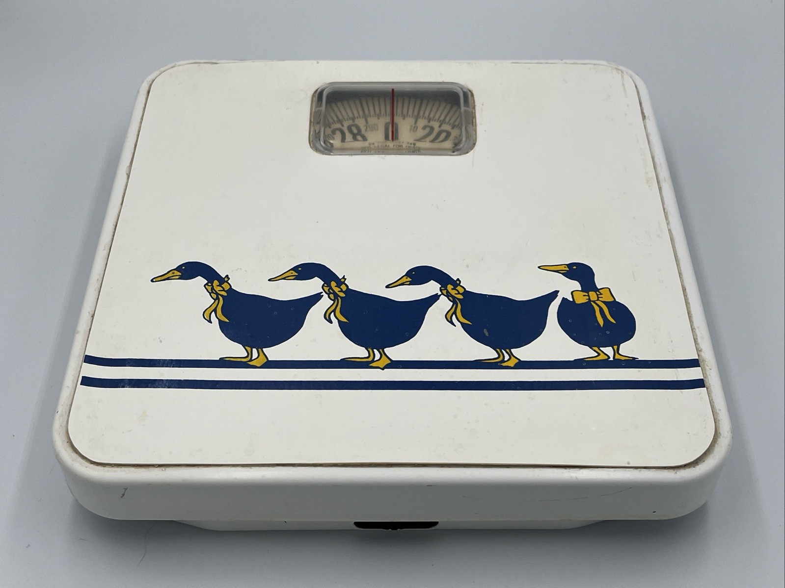 Vintage Blue Goose Mechanical Bathroom Scale White w/ Blue Cottagecore Decor