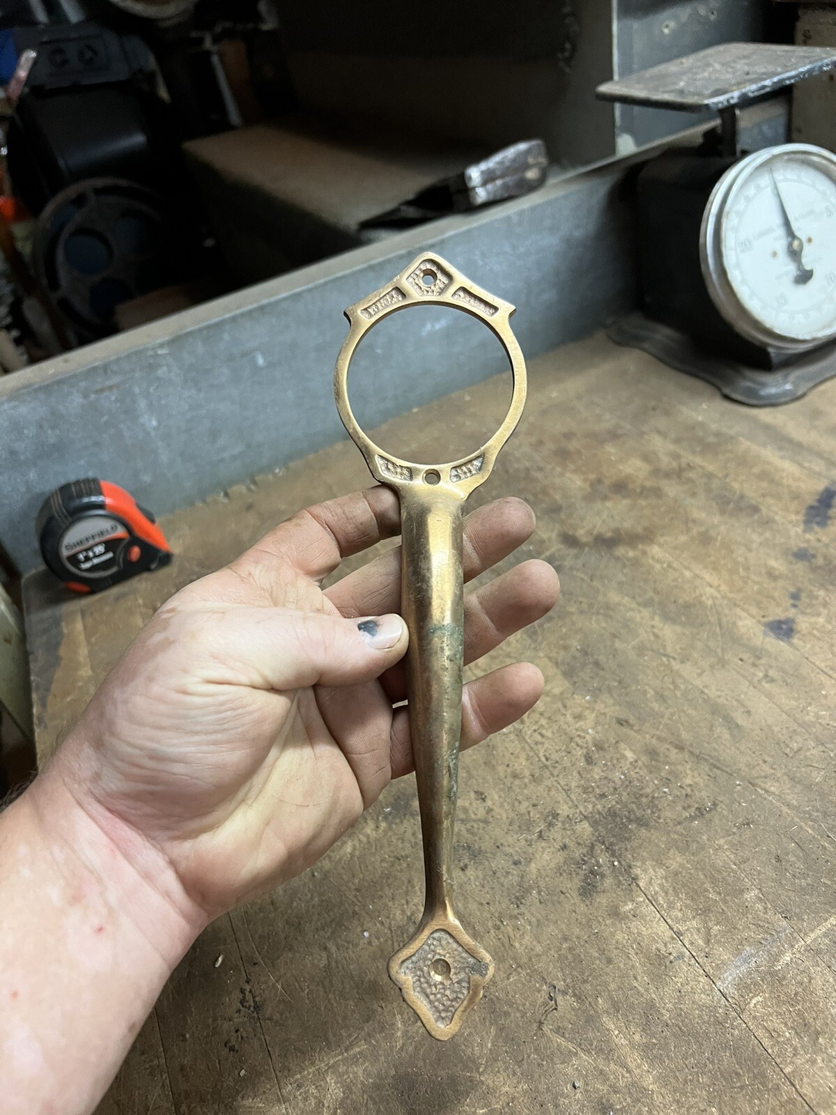 Vintage New NOS Retro Atomic MCM Door Pull Handle Escutcheon Brass Part USA