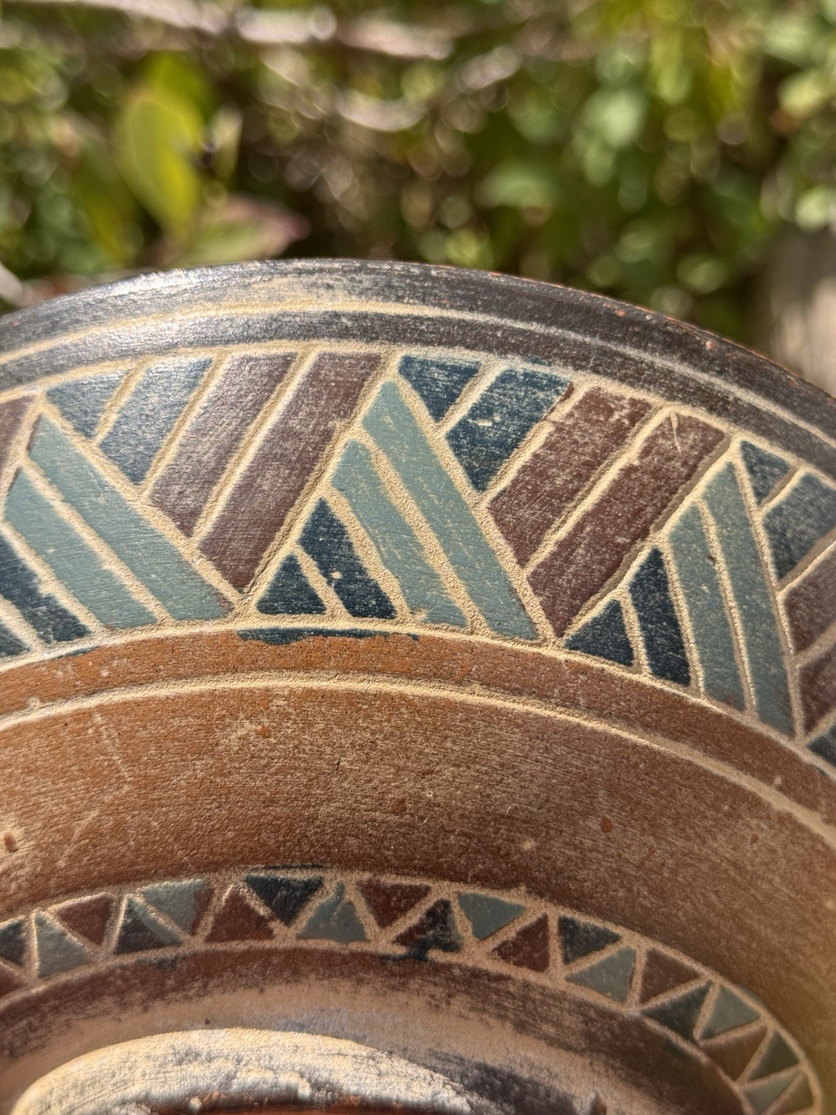 Unusual Vintage Geometric Pattern Native American Terracotta Bowl