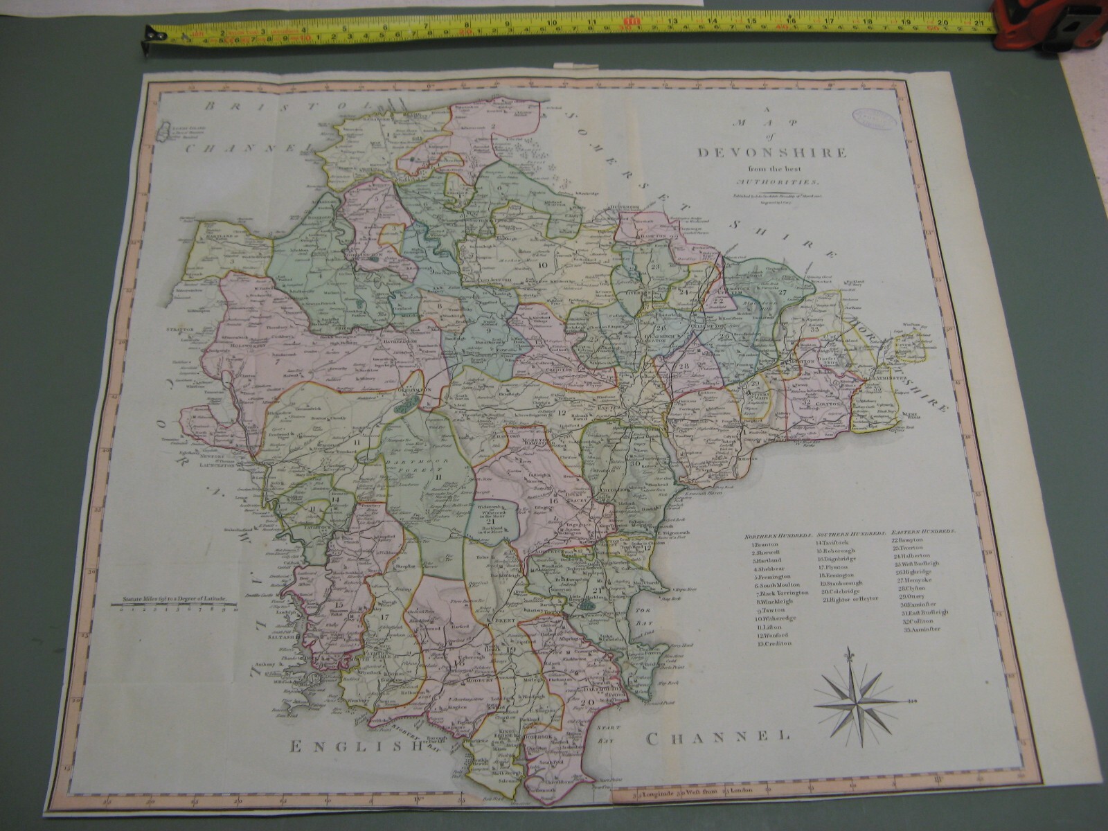 100% ORIGINAL LARGE DEVONSHIRE MAP BY CARY/STOCKDALE C1805 FULL COLOUR WASH