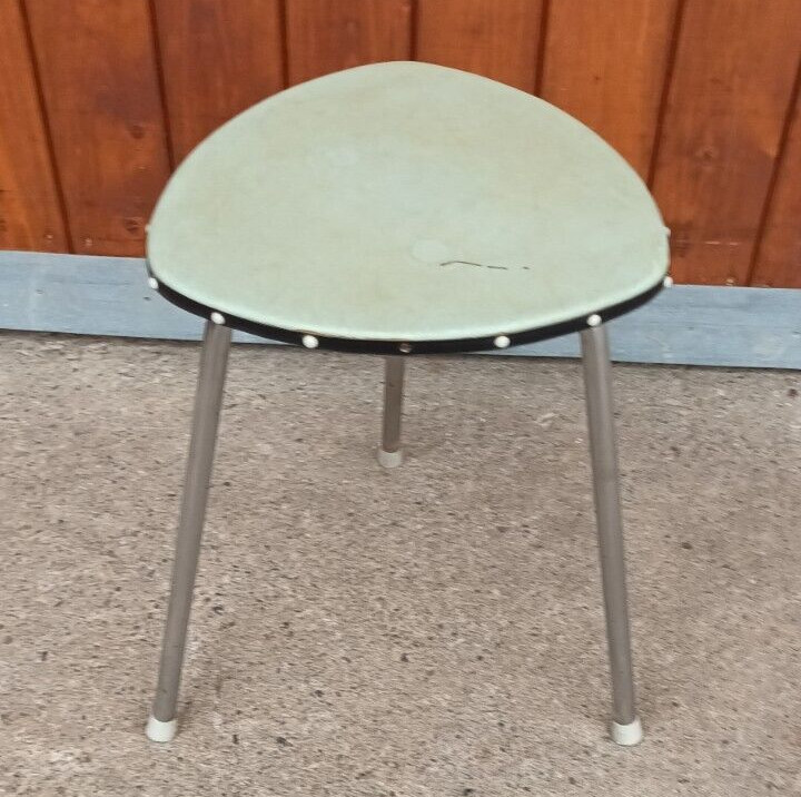 60s Vintage Ottoman Stool Vinyl Retro Flower Stool Green Rockabilly 50s