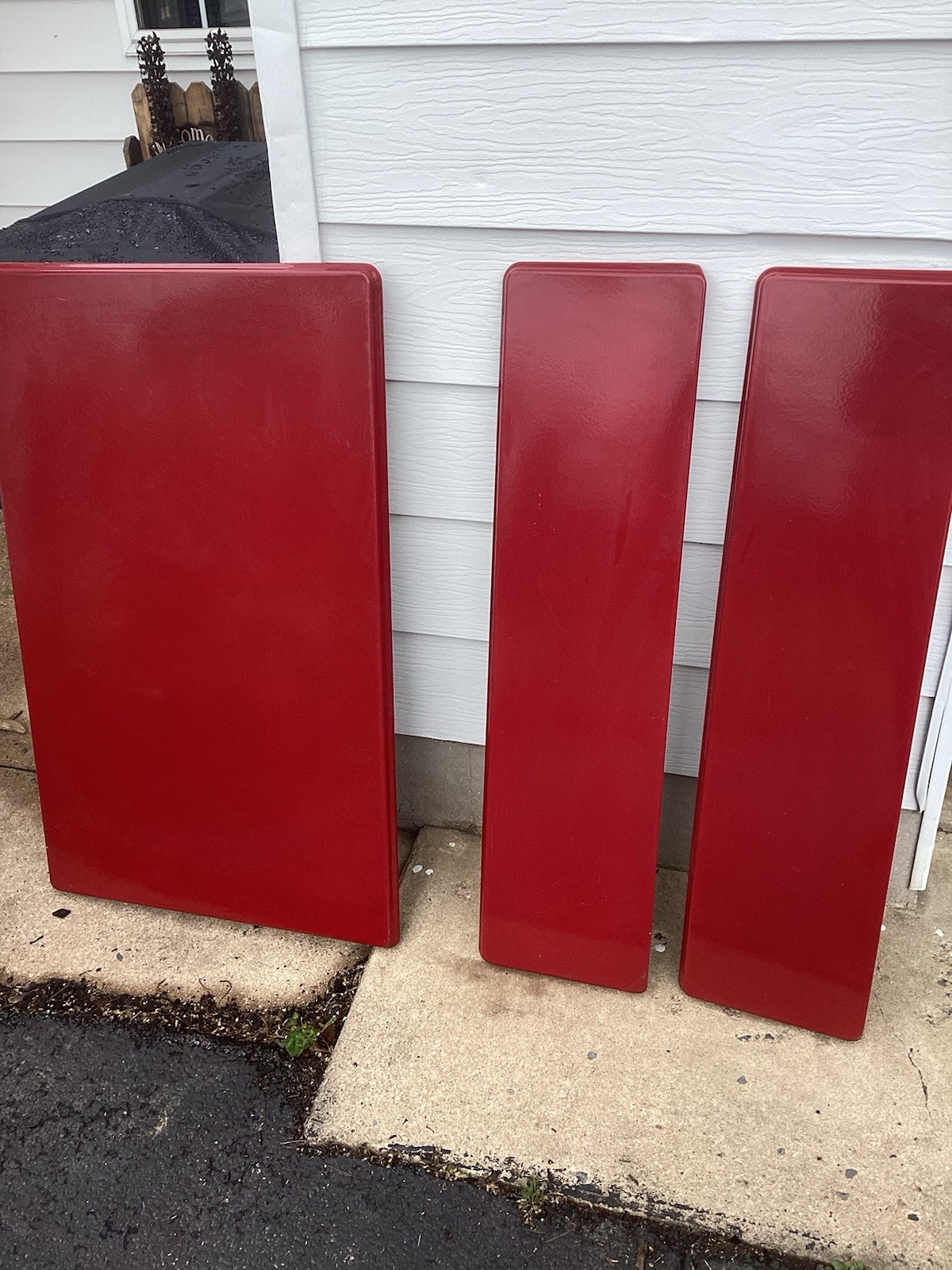 Vintage ENAMEL TABLE TOP porcelain country farm cabinet hoosier 1930s Sides Red
