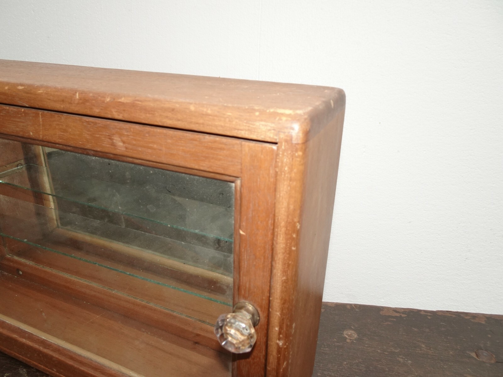 Antique Wall Mount Storage Cabinet w Two Shelves & Mirrored Back