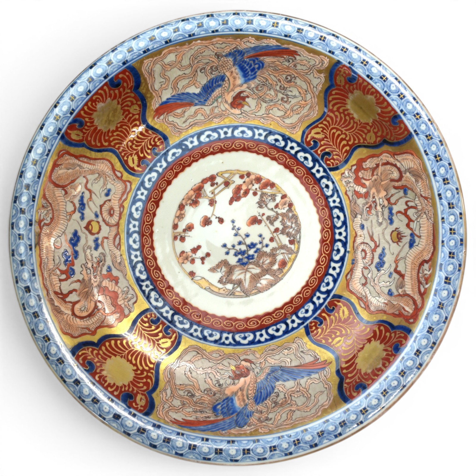 Antique Japanese Imari Porcelain Plate 19th C Charger Dish Dragon Phoenix 18.3in