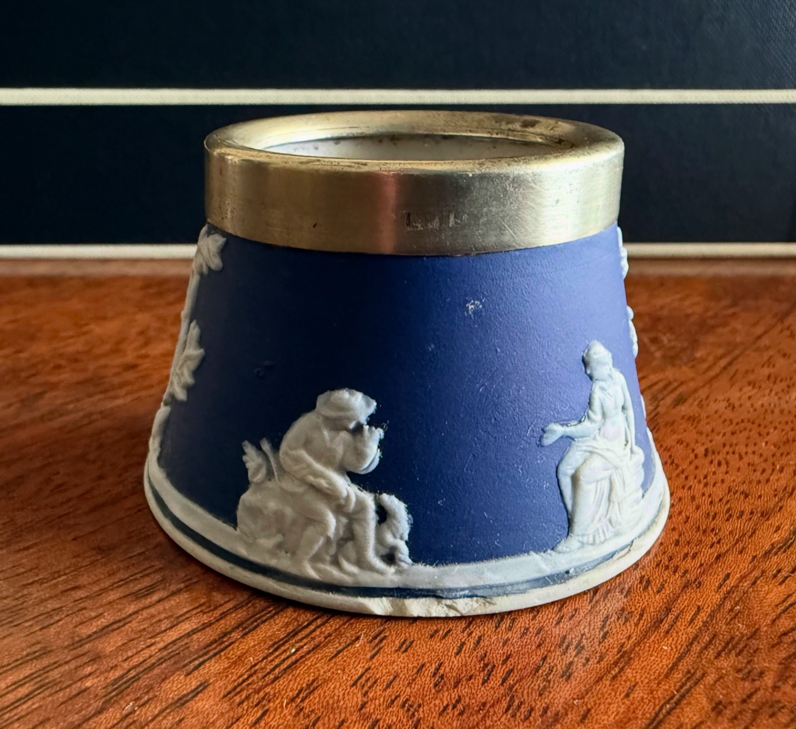 Antique Adams Cobalt Blue Jasperware Inkwell