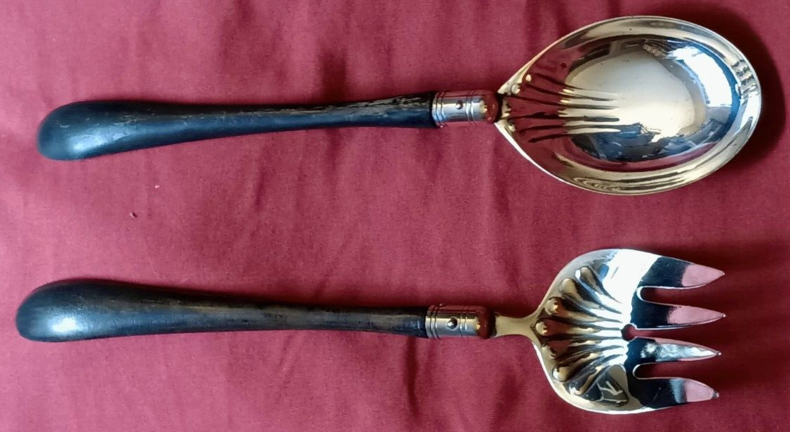 Manning Bowman Chafing Dish Servers Silverplate Ebonized Wood Handles 1910s -20s