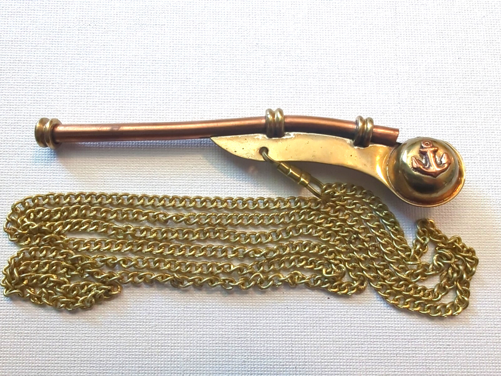 Vintage Boatswain Whistle 5″ Copper Brass Bosun Call Pipe Anchor Chain Nautical