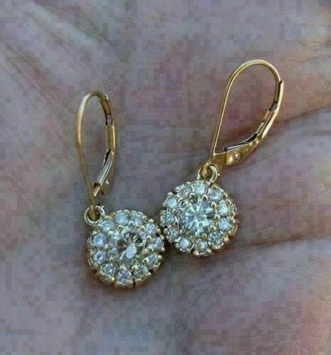 2Ct Round Cut Lab Created Diamond Drop & Dangle Earrings 14K Yellow Gold Plated