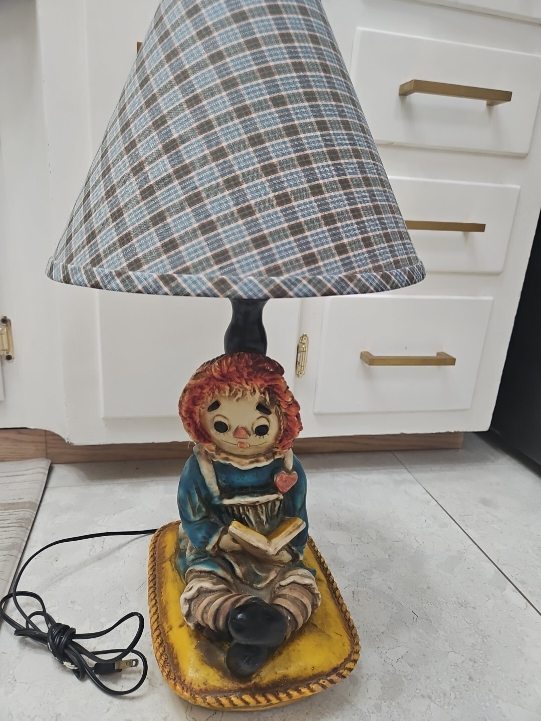 Raggedy Ann Doll 1973 Chalkware Plaster Tabletop Lamp 23″ With Shade Works! VGC