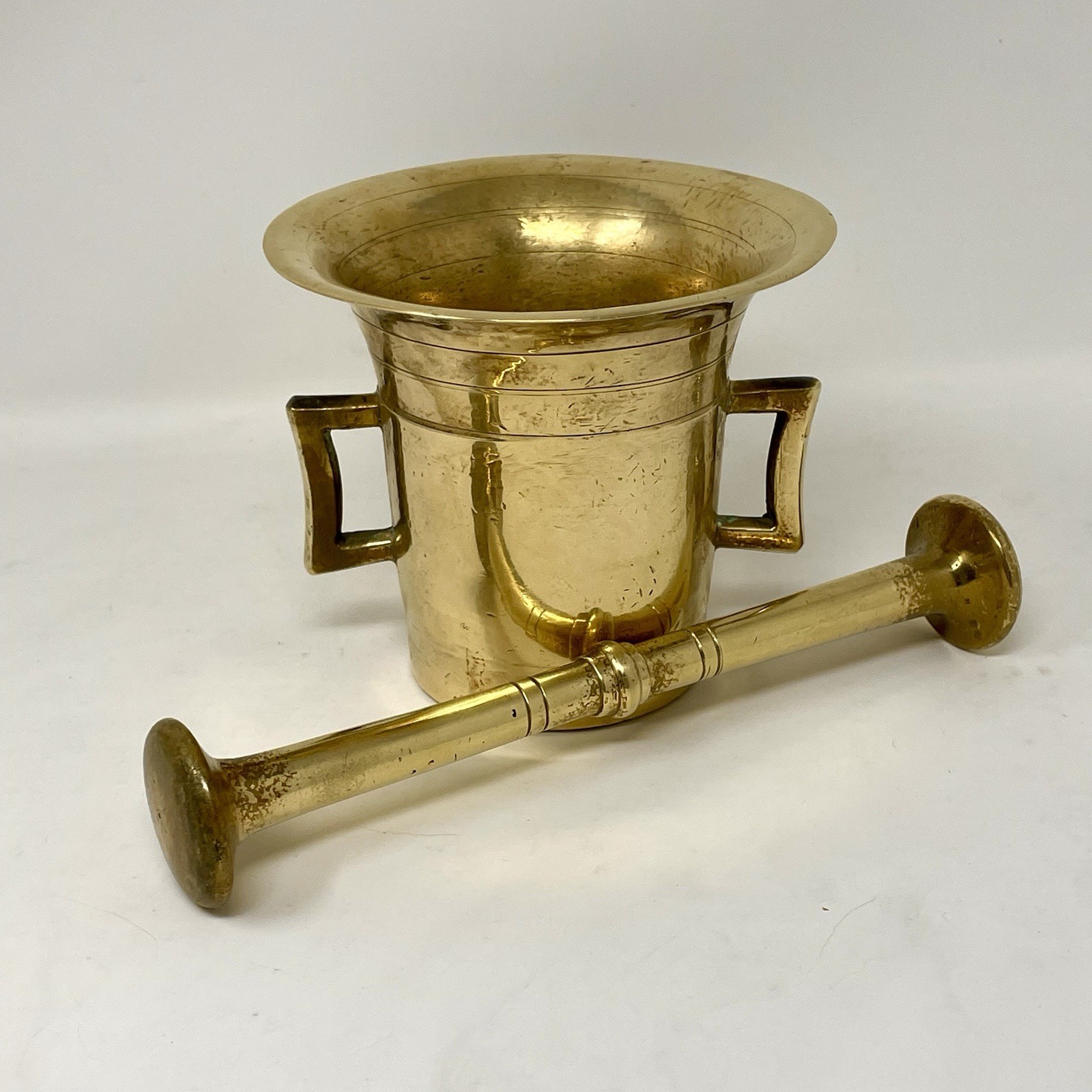 Mortar and Pestle Brass Antique with Handles Heavy 4 lbs Pharmacy Medicine