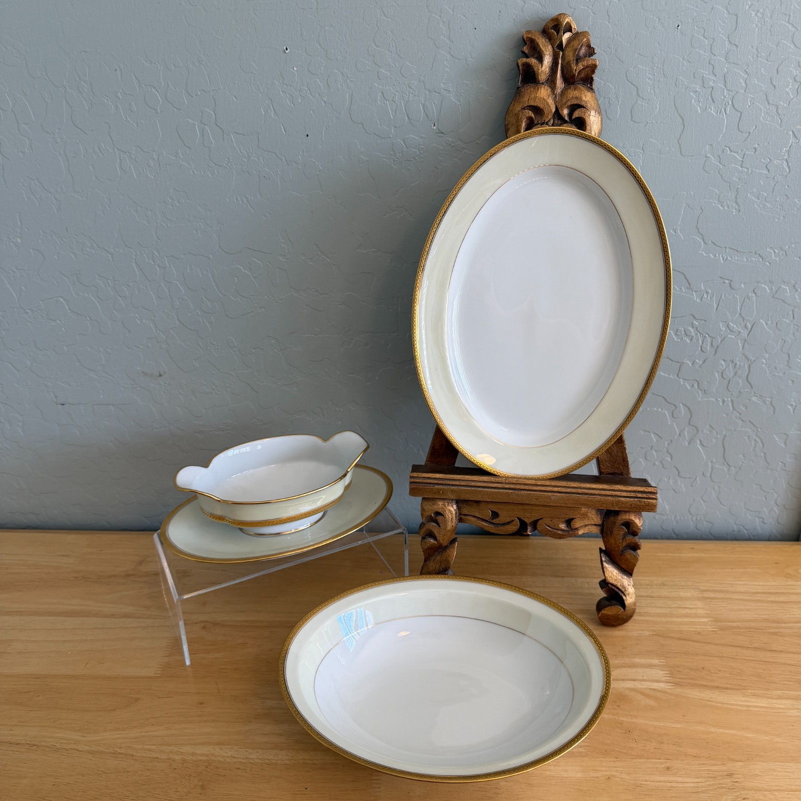 Antique Haviland Limoges France Serving Set Trio, Gold Rim Porcelain – PRISTINE!