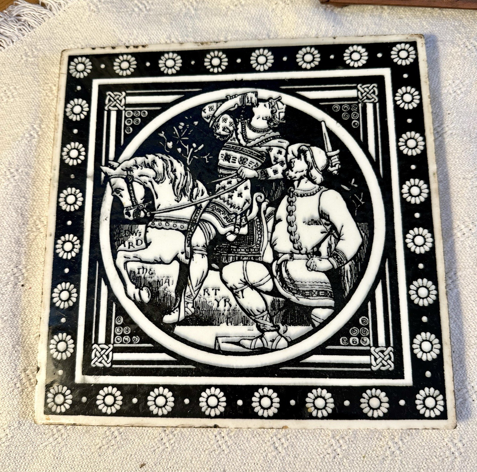 Large 8″ Minton JOHN MOYR SMITH Early English History Tile “Edward The Martyr”