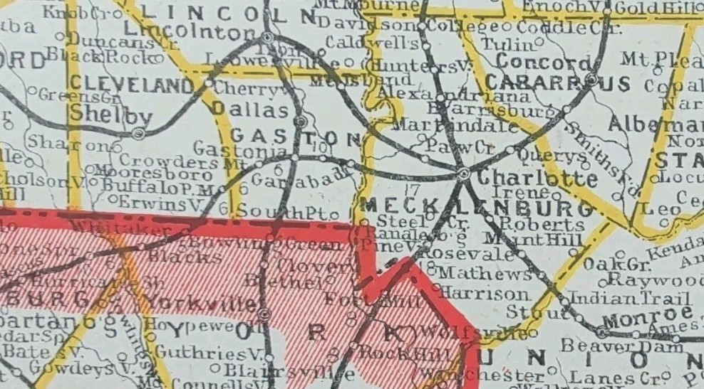 Vintage 1883 NORTH CAROLINA Map 13″x11″ Old Antique Original CHARLOTTE GASTONIA