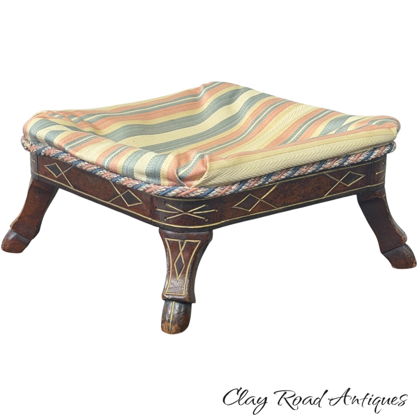 antique victorian foot stool renaissance revival ebonzied gilt hoof foot Ny orig