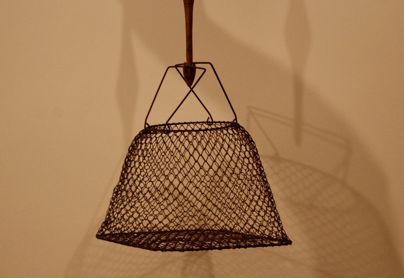 ANTIQUE FRENCH WIRE MESH Collapsible SQUARE FISHERMAN VINTAGE BASKET