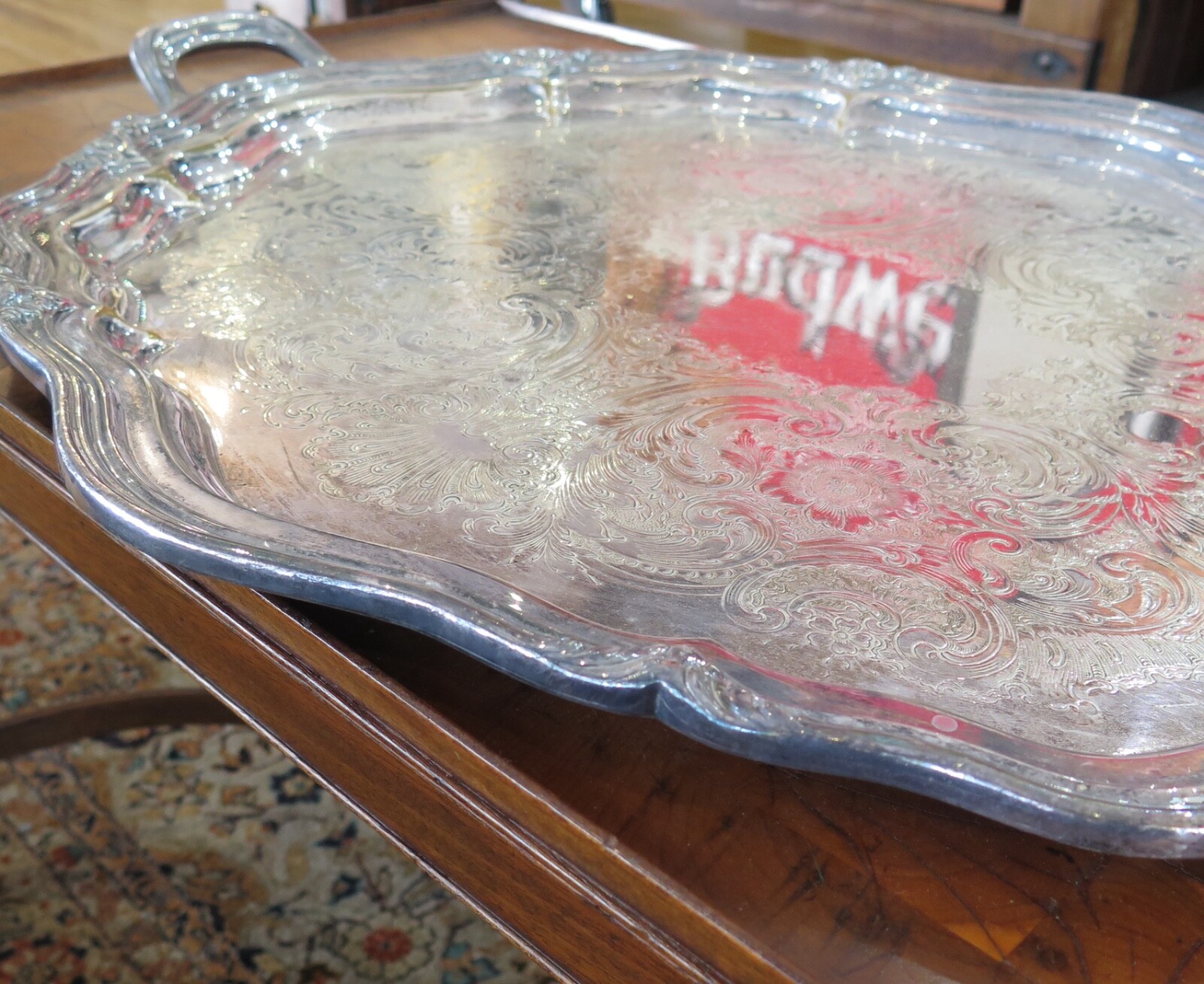 Large Engraved Reed & Barton, USA ‘Winthrop’ Silverplate Serving Tray, 76cm wide