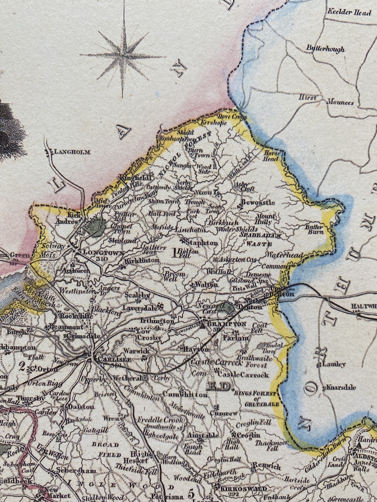 Old Victorian Map Cumberland (Cumbria), England 1840 Pigot: Antique: Reprint